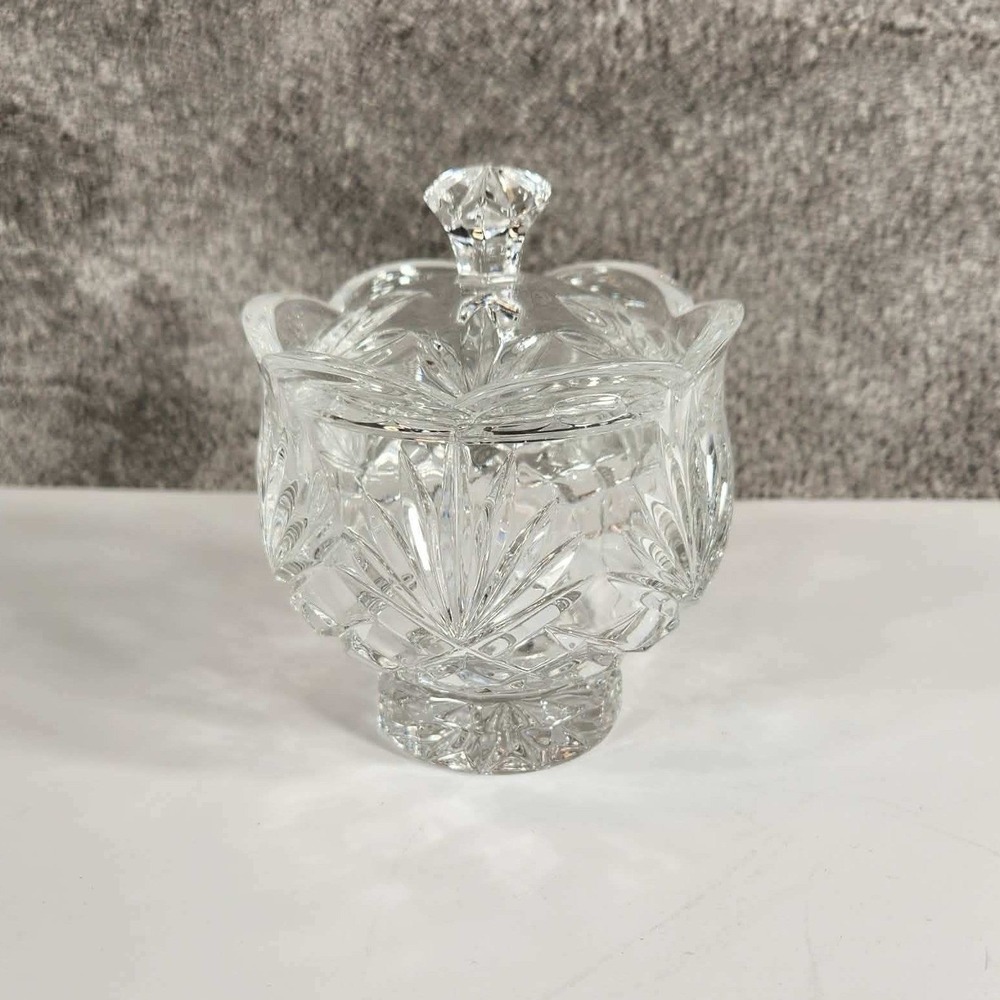 Hampton Hall by Noritake Glass Sugar Jar with Lid, Cut Criss-Cross & Fan Germany
